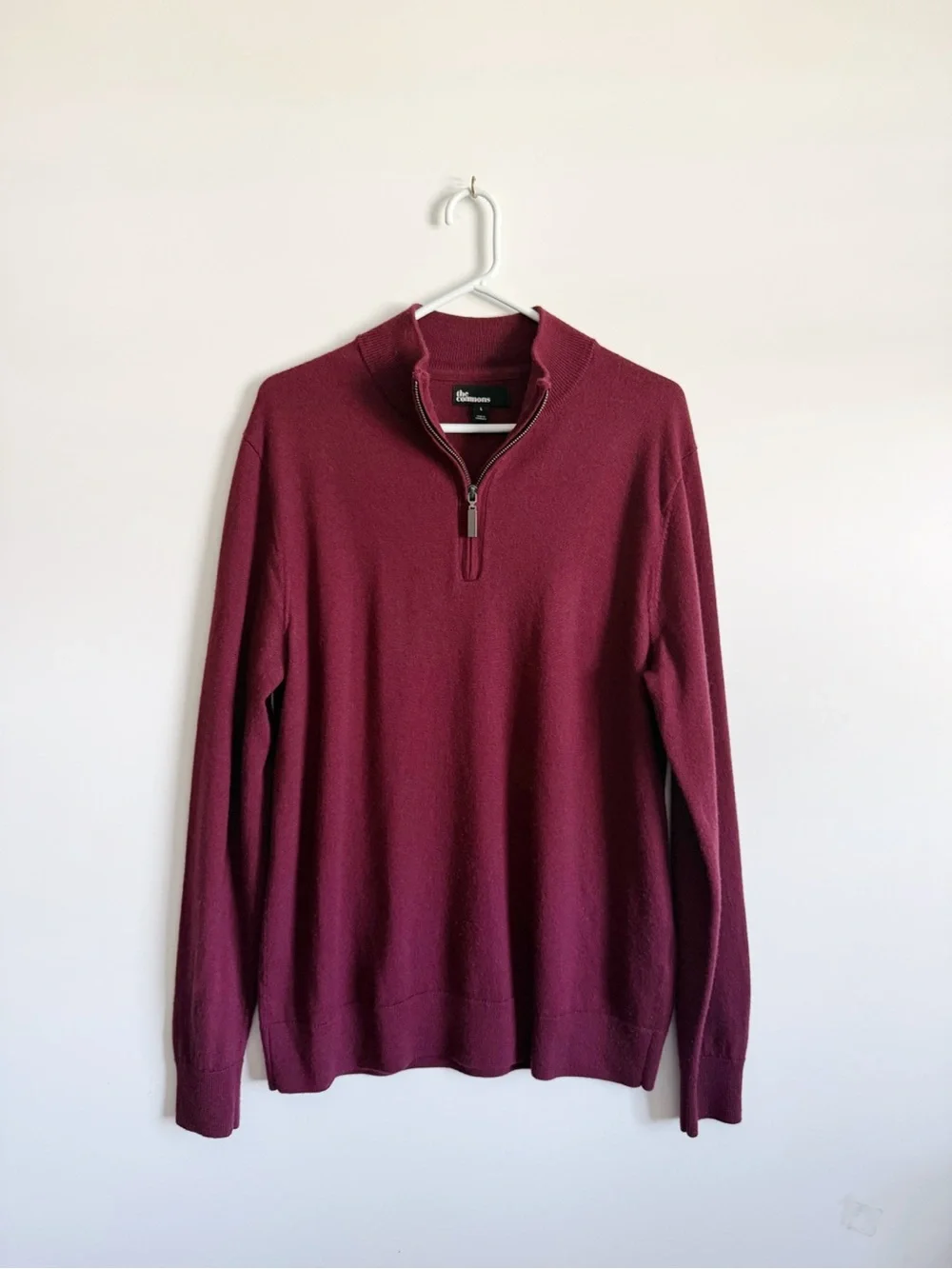 THE COMMONS Burgundy Red Merino Wool Quarter Zip Sweater Men’s Large